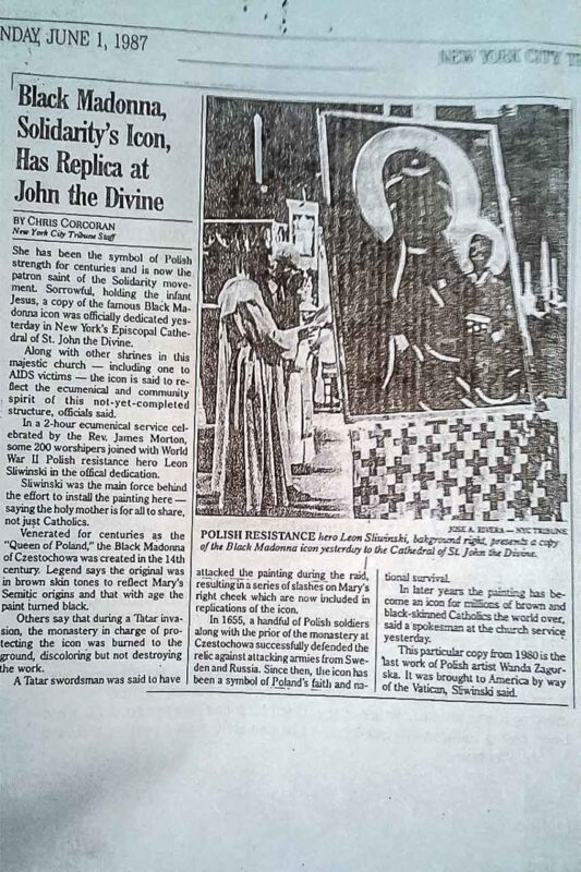 Wycinek z gazety o „Czarnej Madonnie” w Nowym Jorku