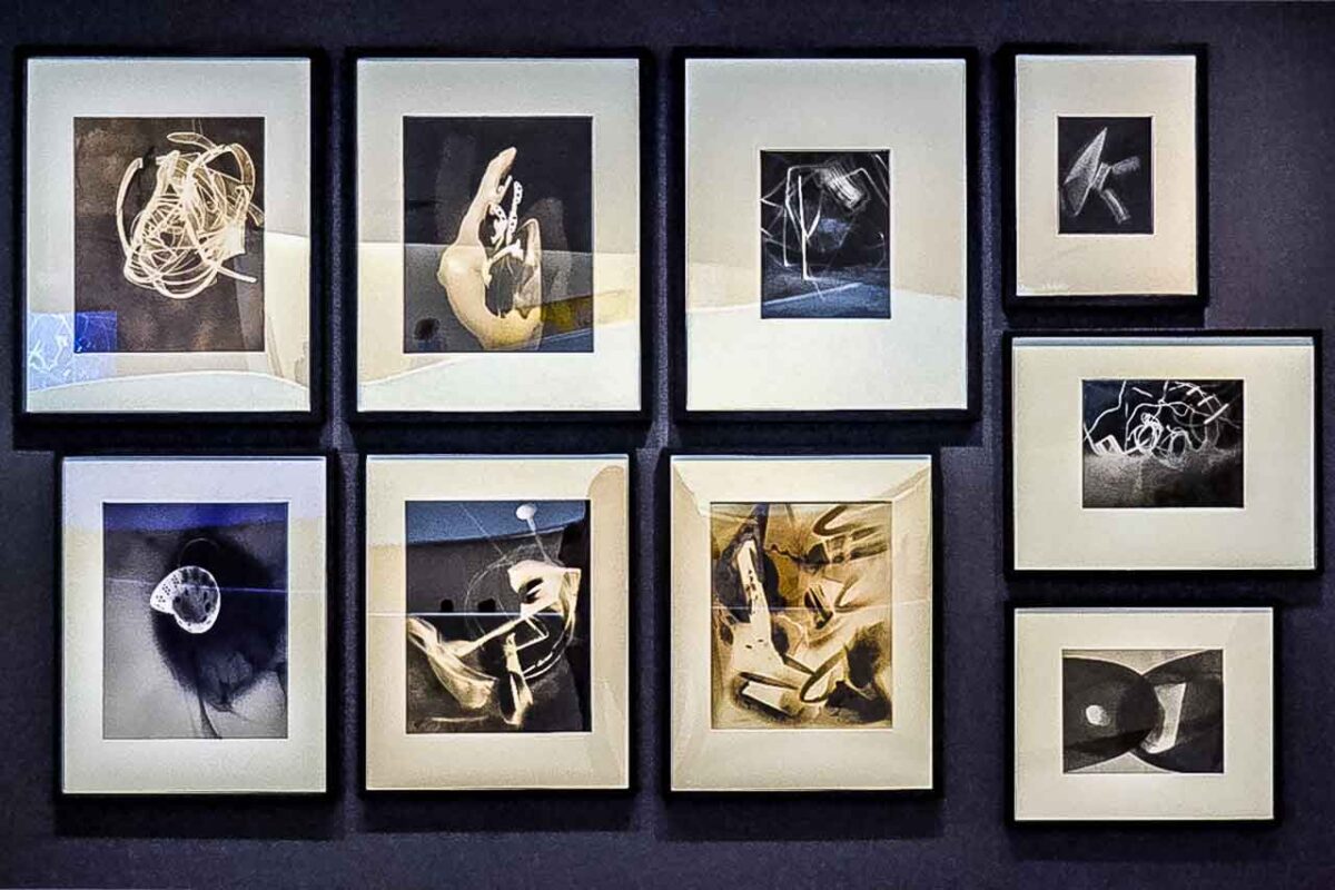 Galeria na ścianie, fotografie i grafiki w białych ramach