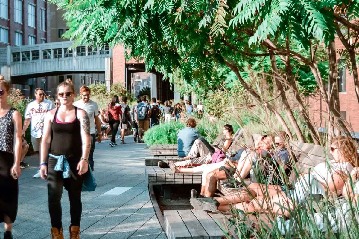 Dettaglio del giardino lineare High Line nel distretto di Chelsea a New York.