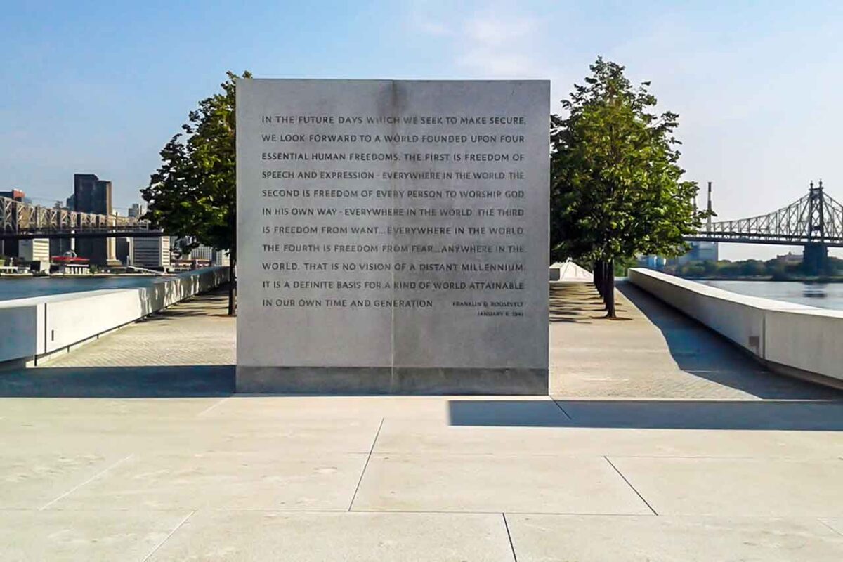 Lo spazioso Franklin D. Roosevelt Four Freedoms Park su Roosevelt Island.
