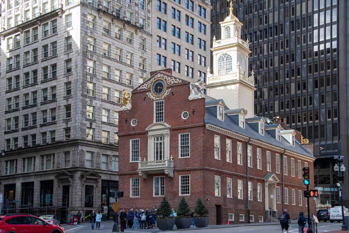 Old State House a Boston – edificio storico del XVIII secolo, luogo importante della rivoluzione americana e antica sede del governo coloniale